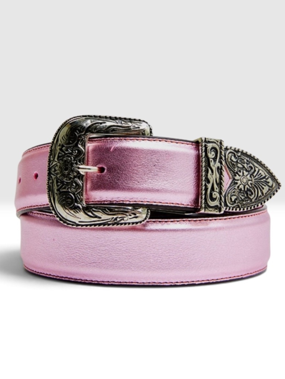 Idyllwind Miranda Lambert Pink Leather Belt Metallic Etched Silver Buckle XL